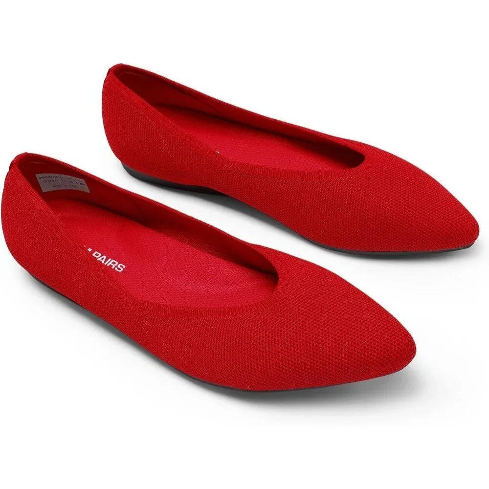 Women's Red Comfortable Dressy Knit Ballet Flats with Arch Support Shoes
